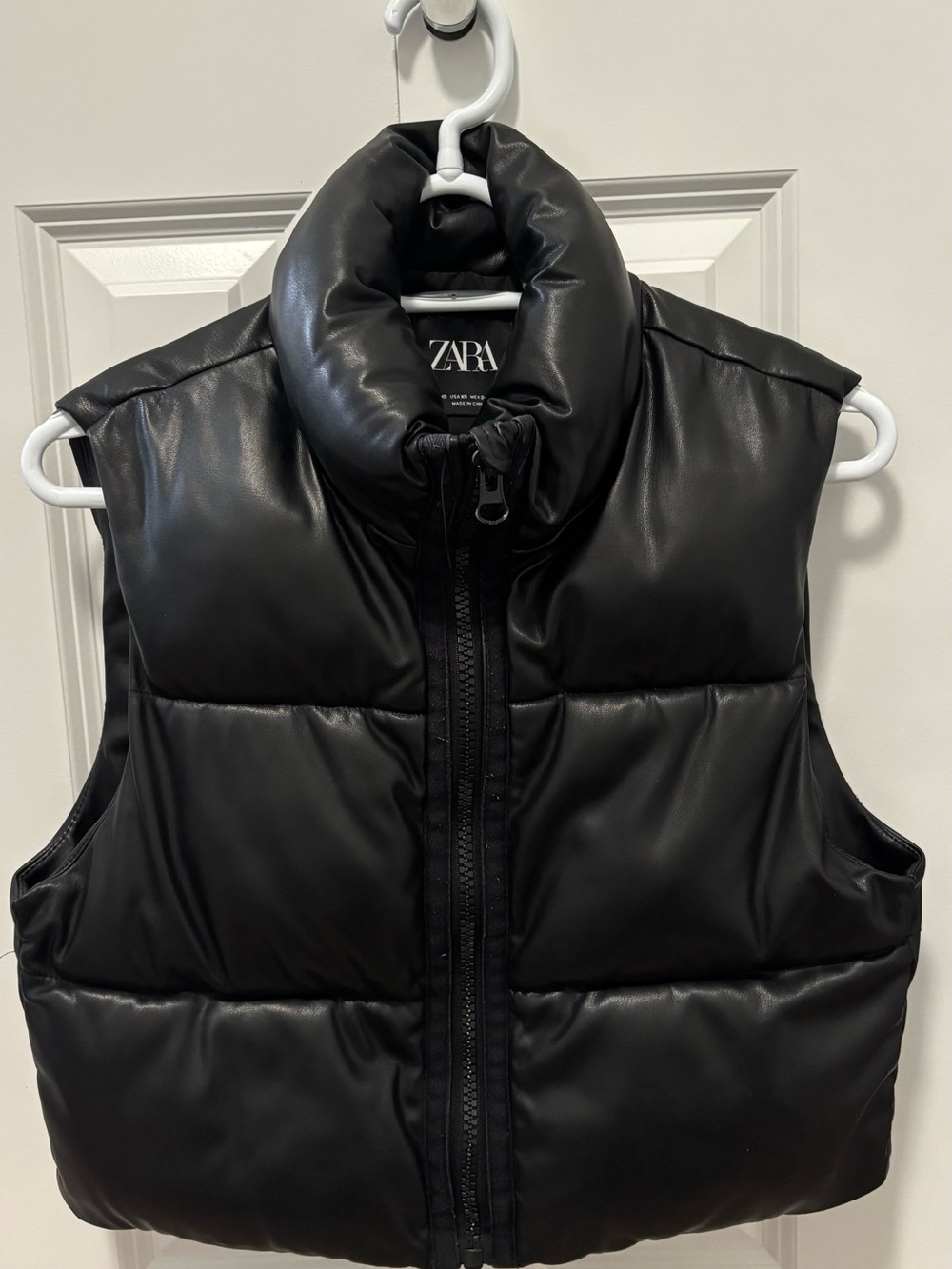 ZARA Black Faux-Leather Puffer Vest